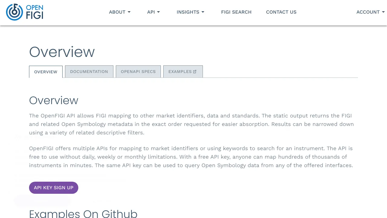 Screenshot of OpenFIGI website