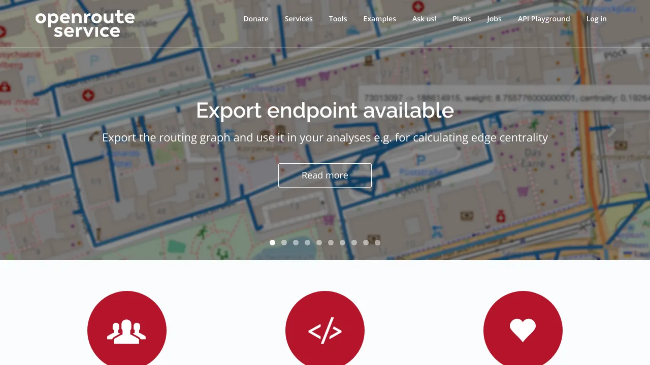 Screenshot of OpenRouteService website