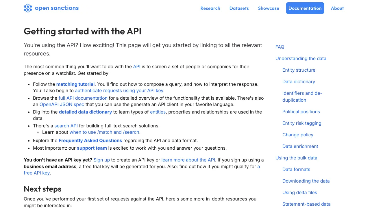 Screenshot of OpenSanctions website