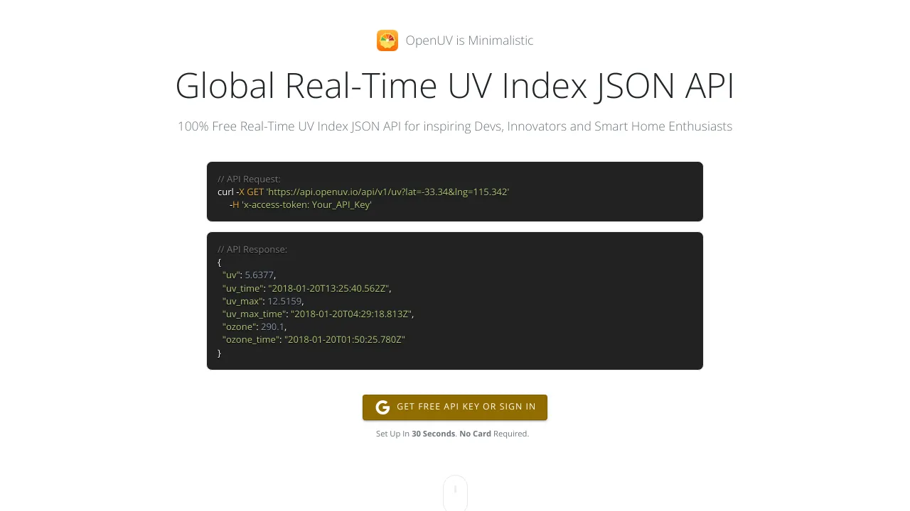 Screenshot of OpenUV website
