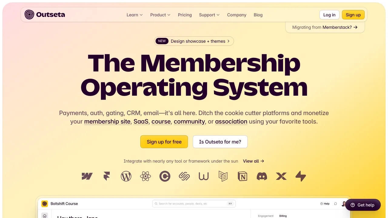 Screenshot of Outseta website