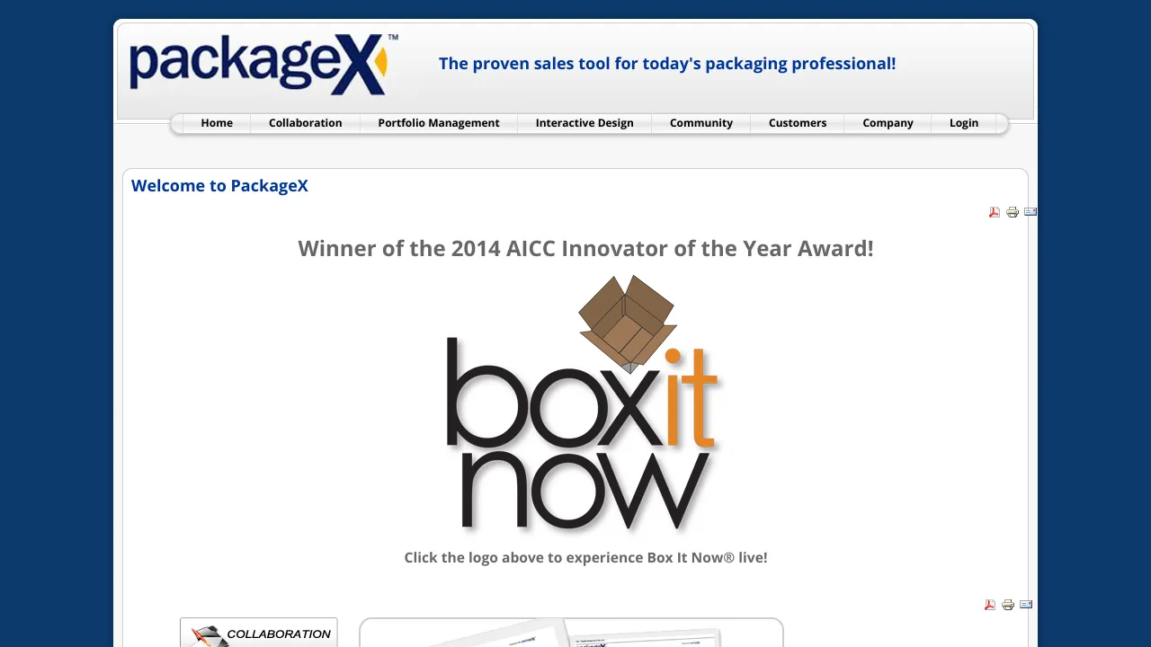 Screenshot of PackageX Inventory website