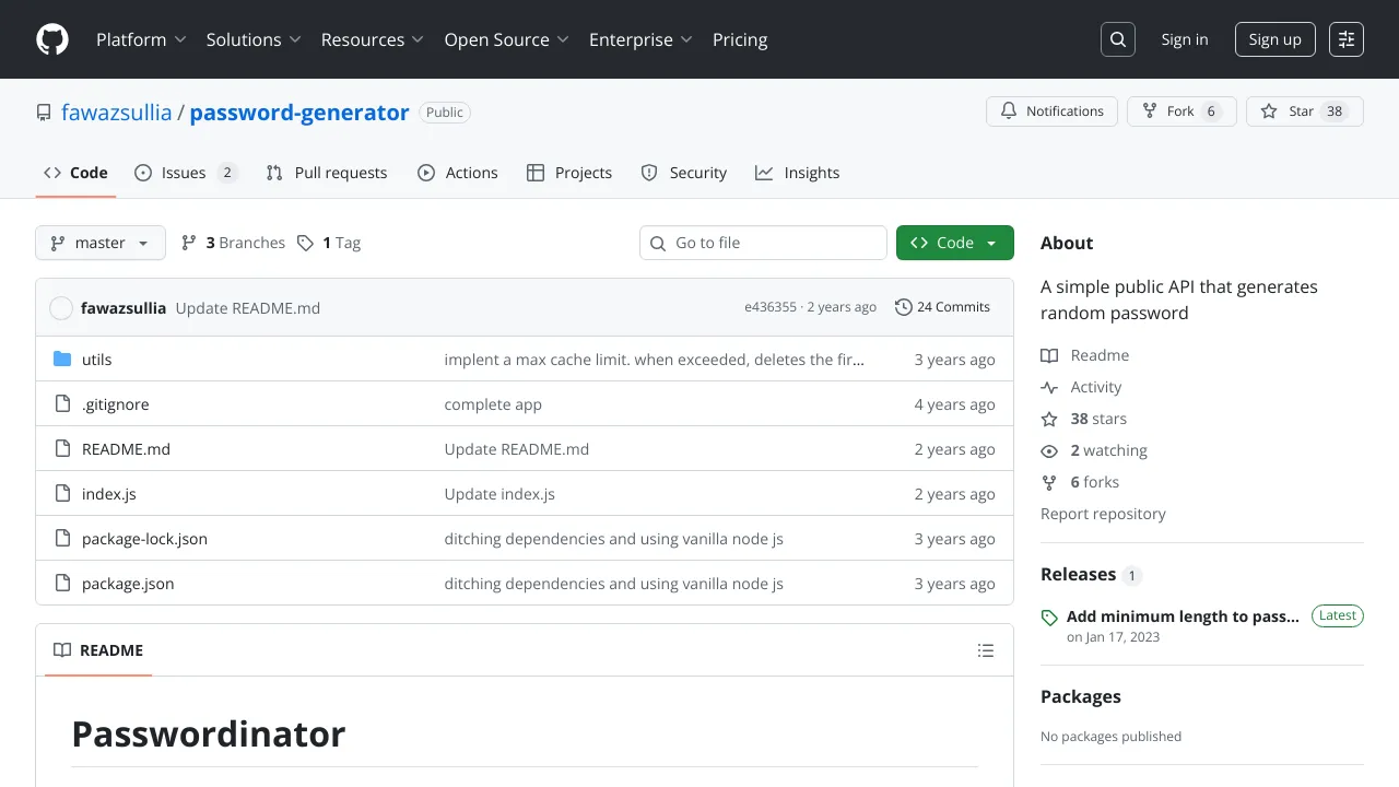 Screenshot of Passwordinator website