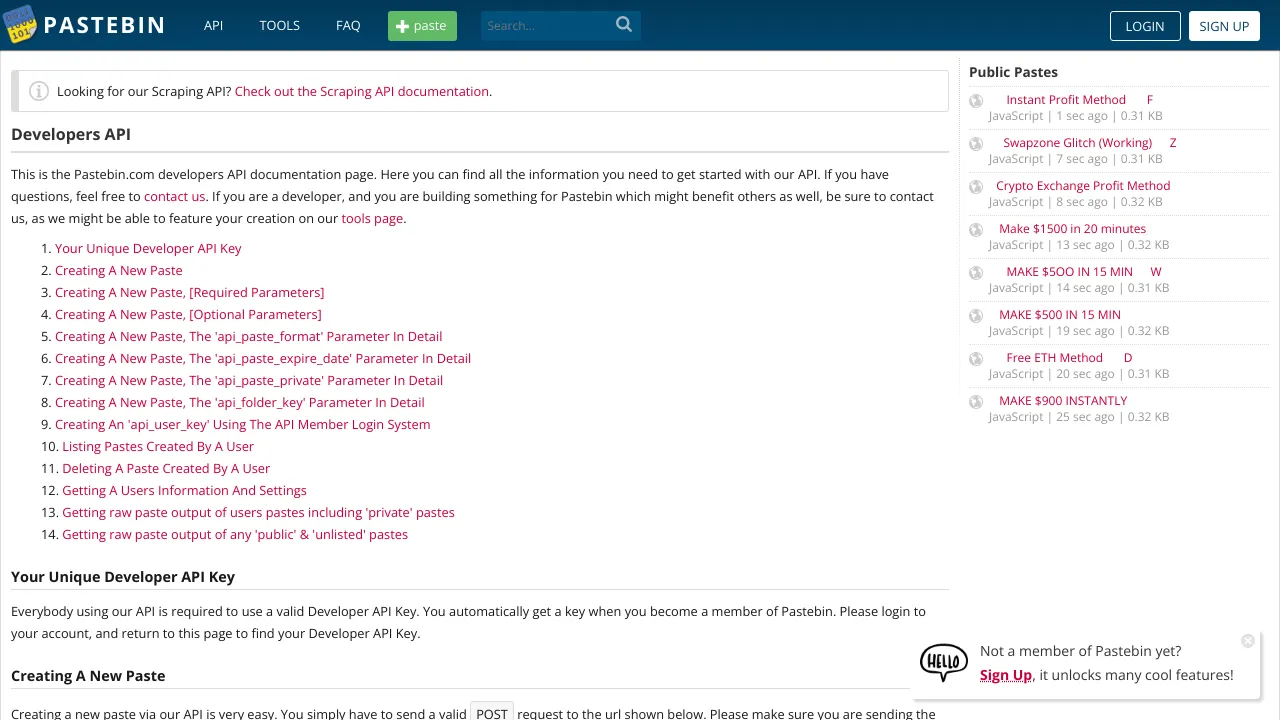 Screenshot of Pastebin website