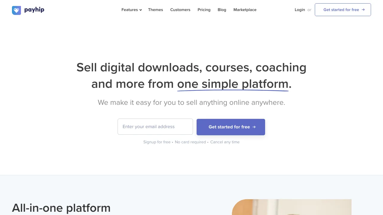 Screenshot of PayHip website