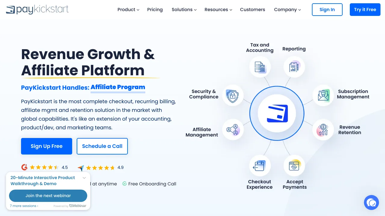 Screenshot of PayKickstart website