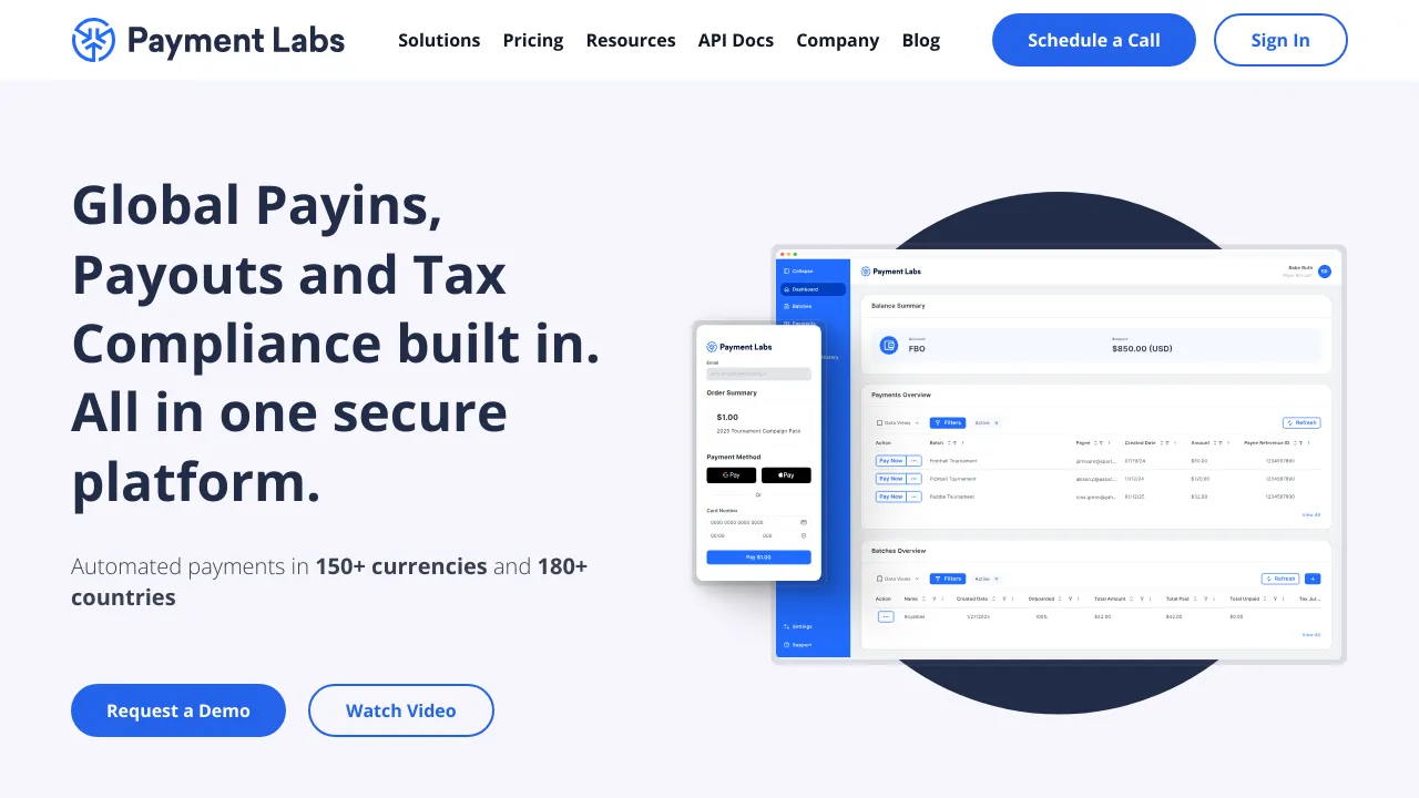 Screenshot of Payment Labs website
