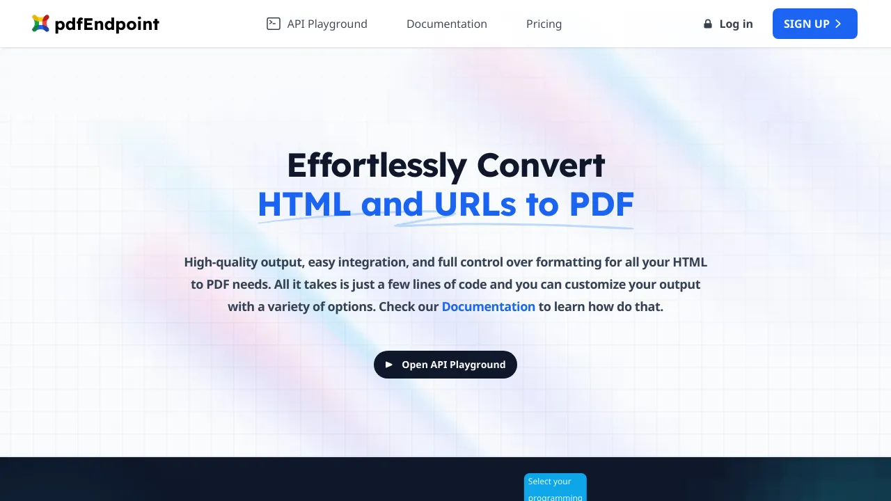 Screenshot of PDFEndpoint website