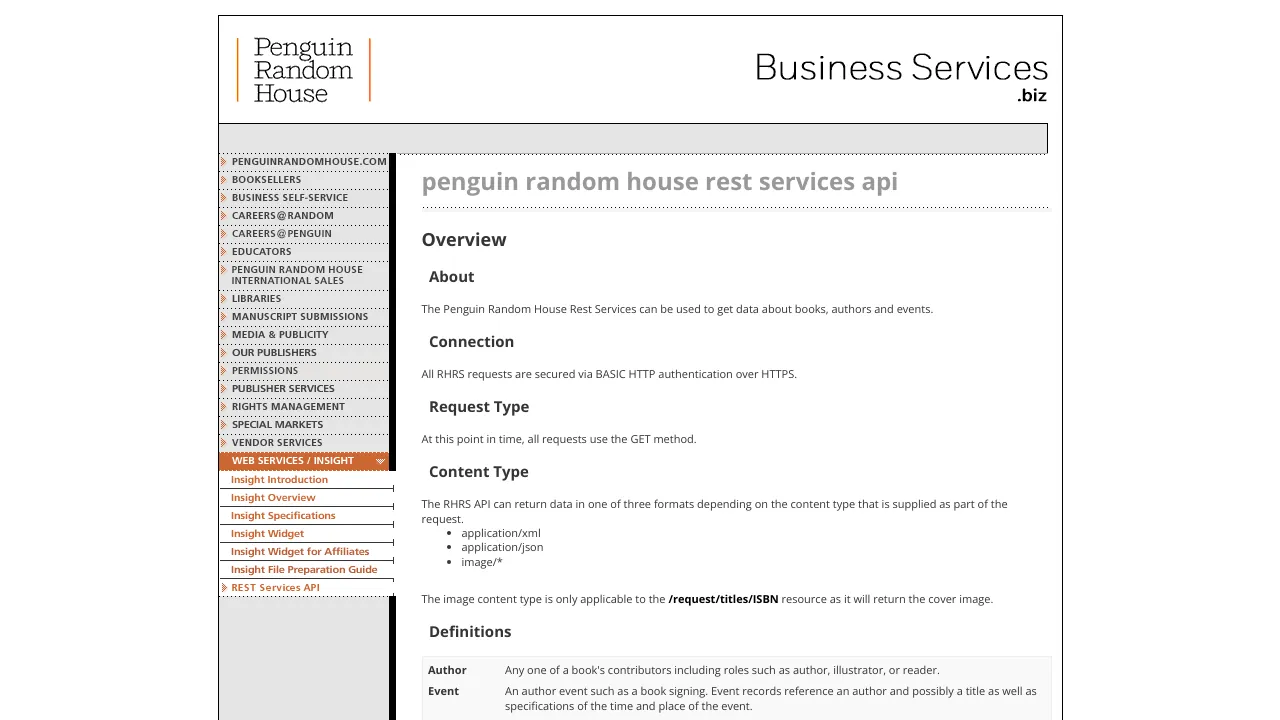 Screenshot of Penguin Publishing website