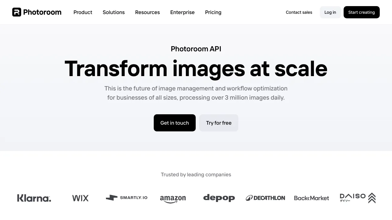 Screenshot of PhotoRoom website