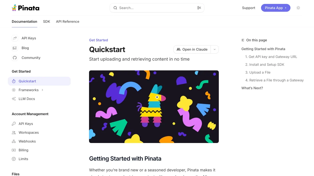 Screenshot of Pinata website