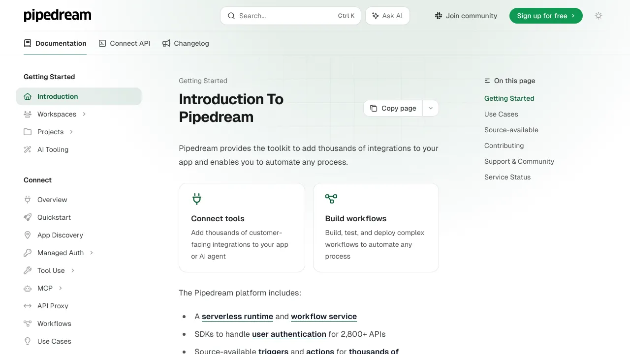 Screenshot of PipeDream website