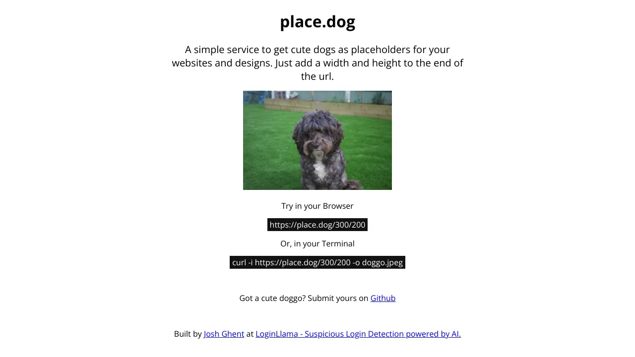 Screenshot of PlaceDog website