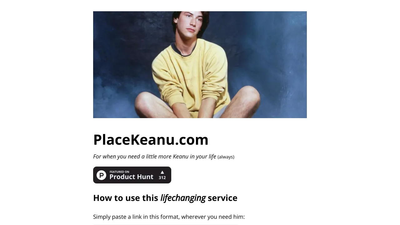 Screenshot of PlaceKeanu website