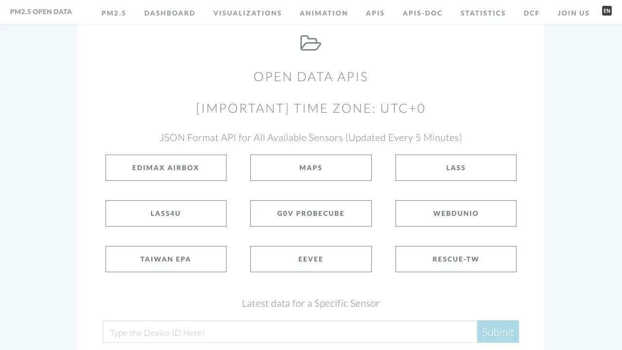 Screenshot of PM2.5 Open Data Portal website