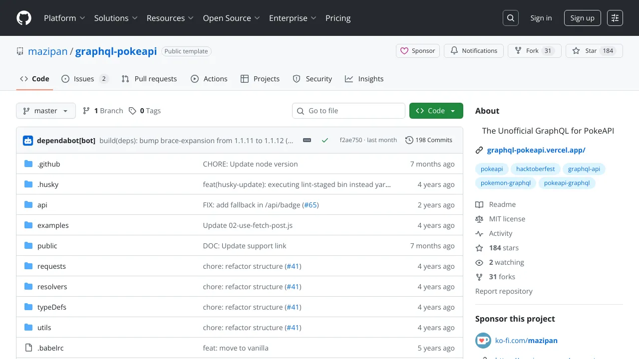 Screenshot of PokéAPI (GraphQL) website