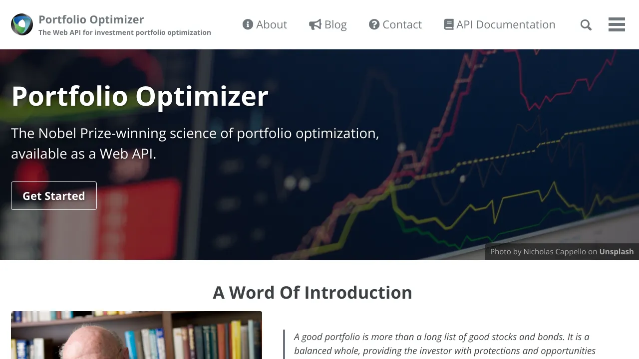 Screenshot of Portfolio Optimizer website