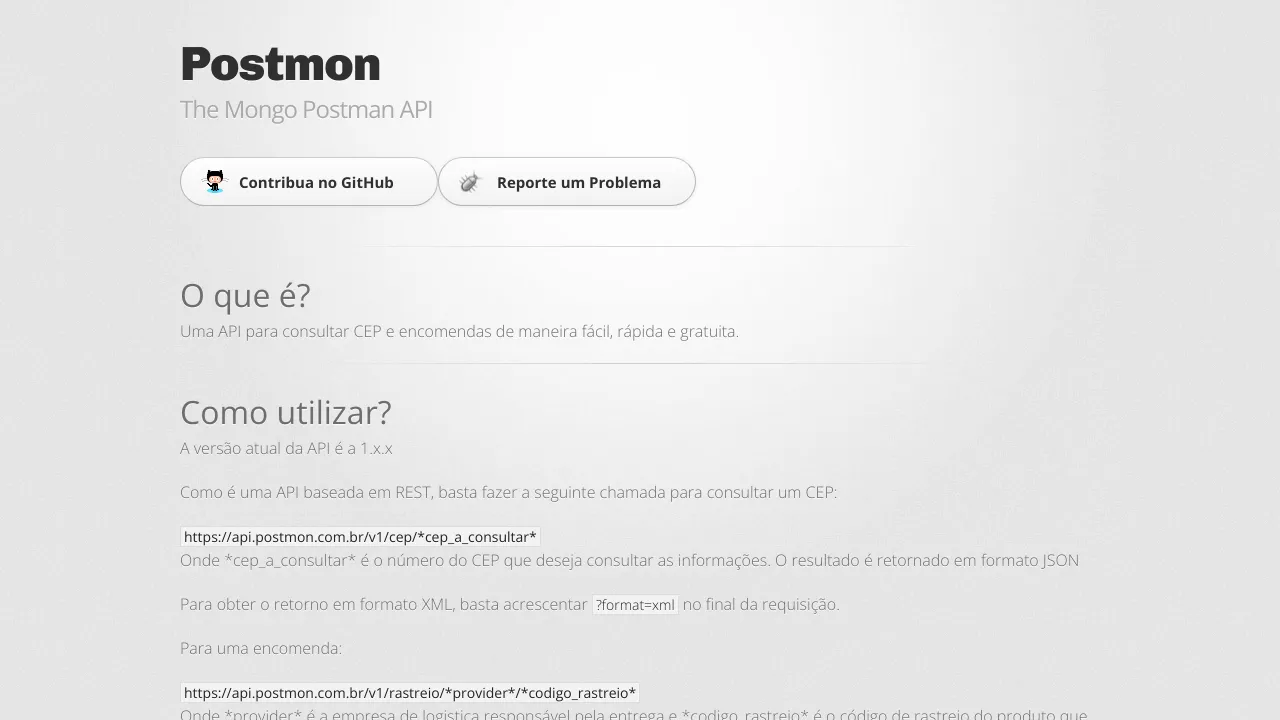 Screenshot of Postmon website