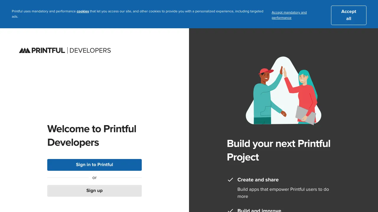 Screenshot of Printful website