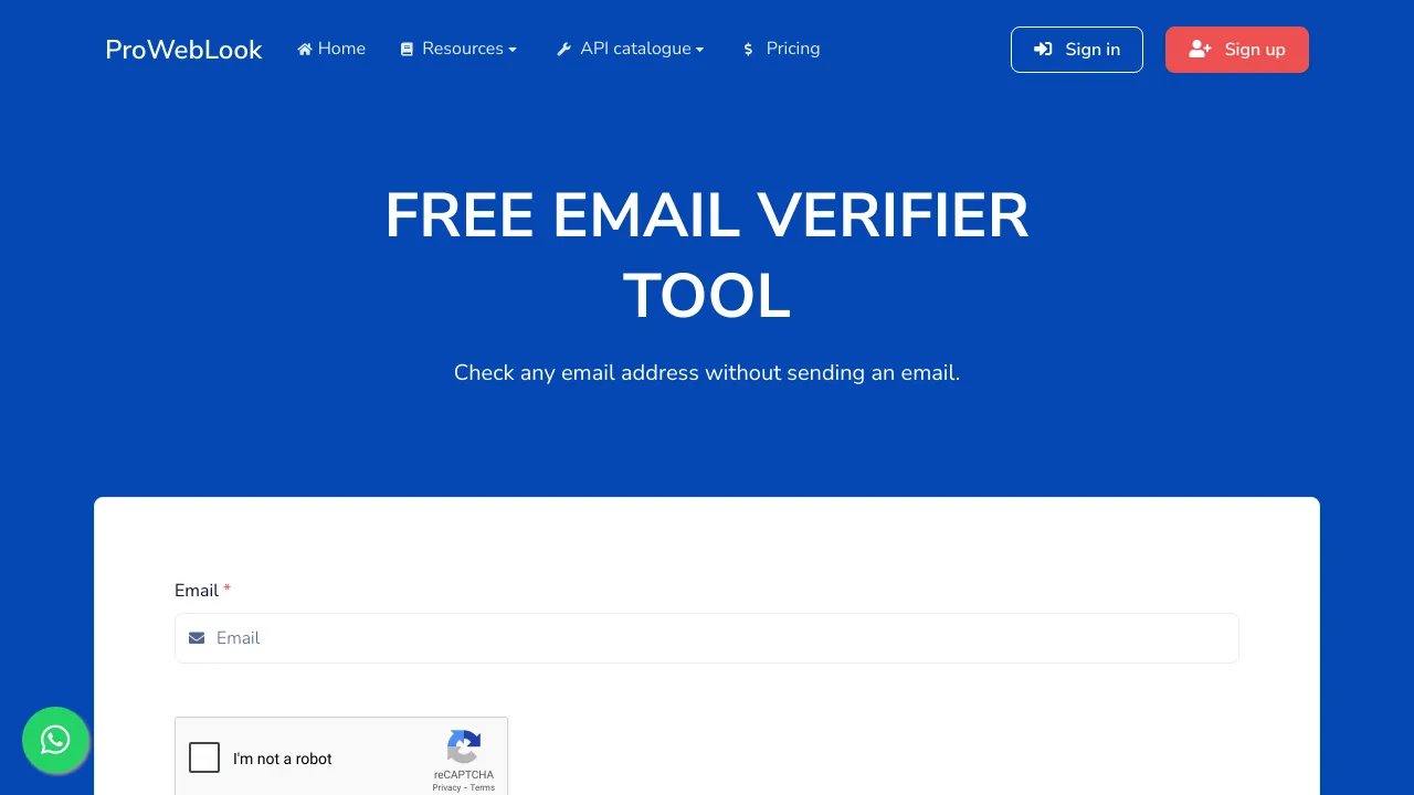 Screenshot of Proweblook Email Checker website