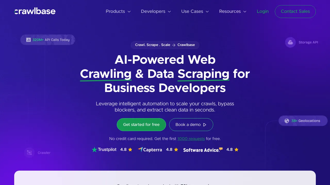 Screenshot of ProxyCrawl website