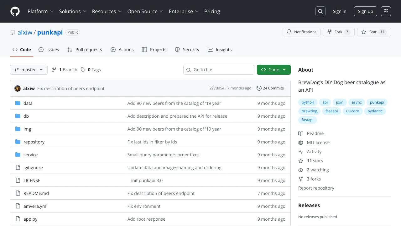 Screenshot of PunkAPI website