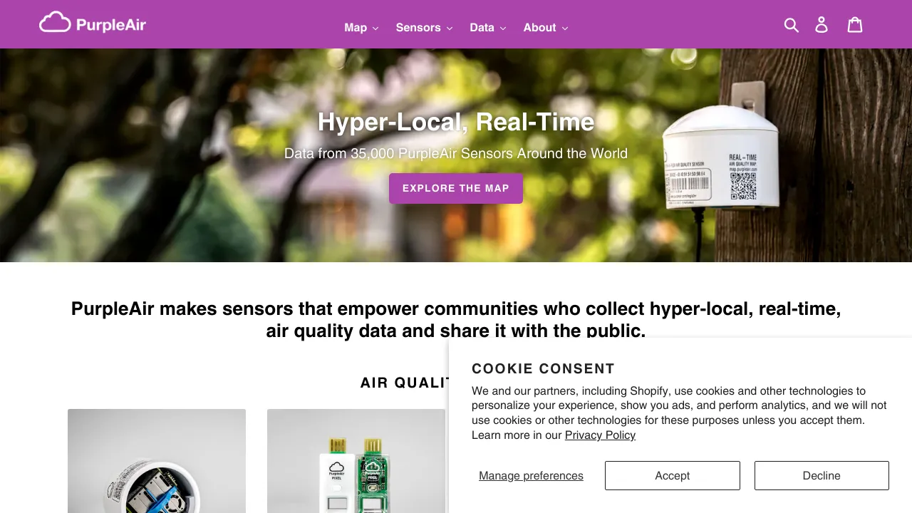 Screenshot of PurpleAir website