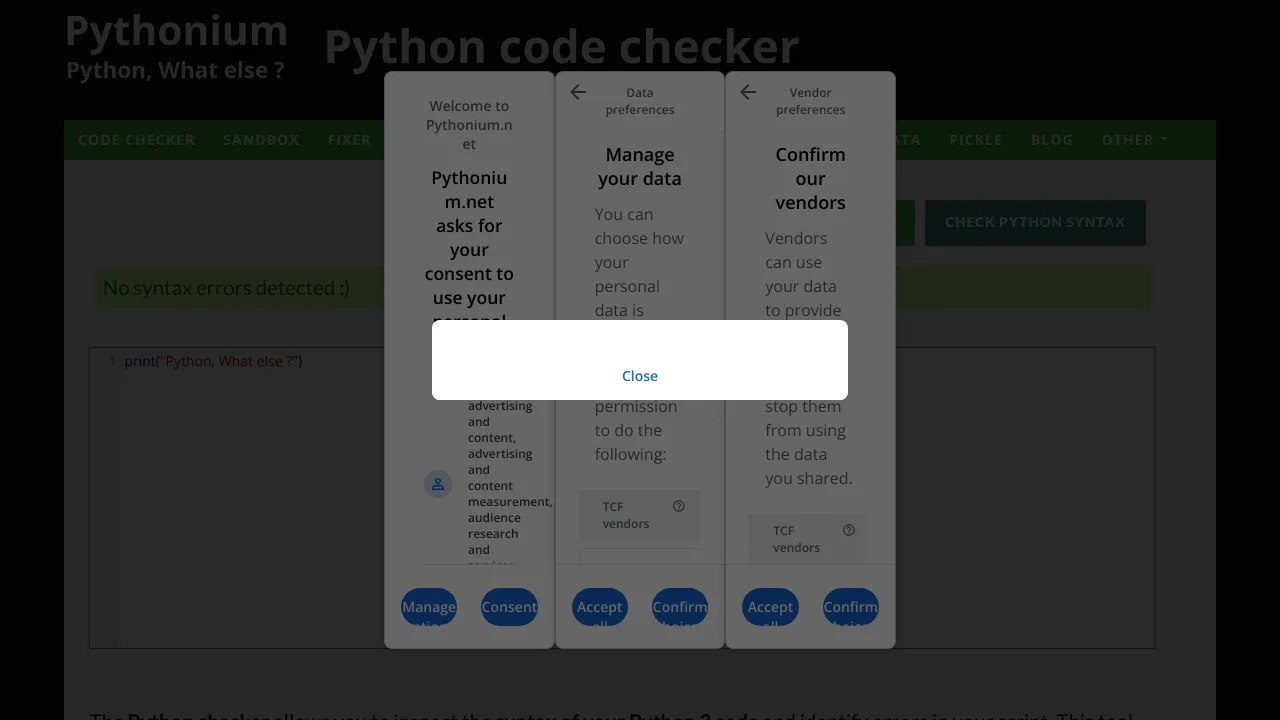 Screenshot of Pythonium Linter website