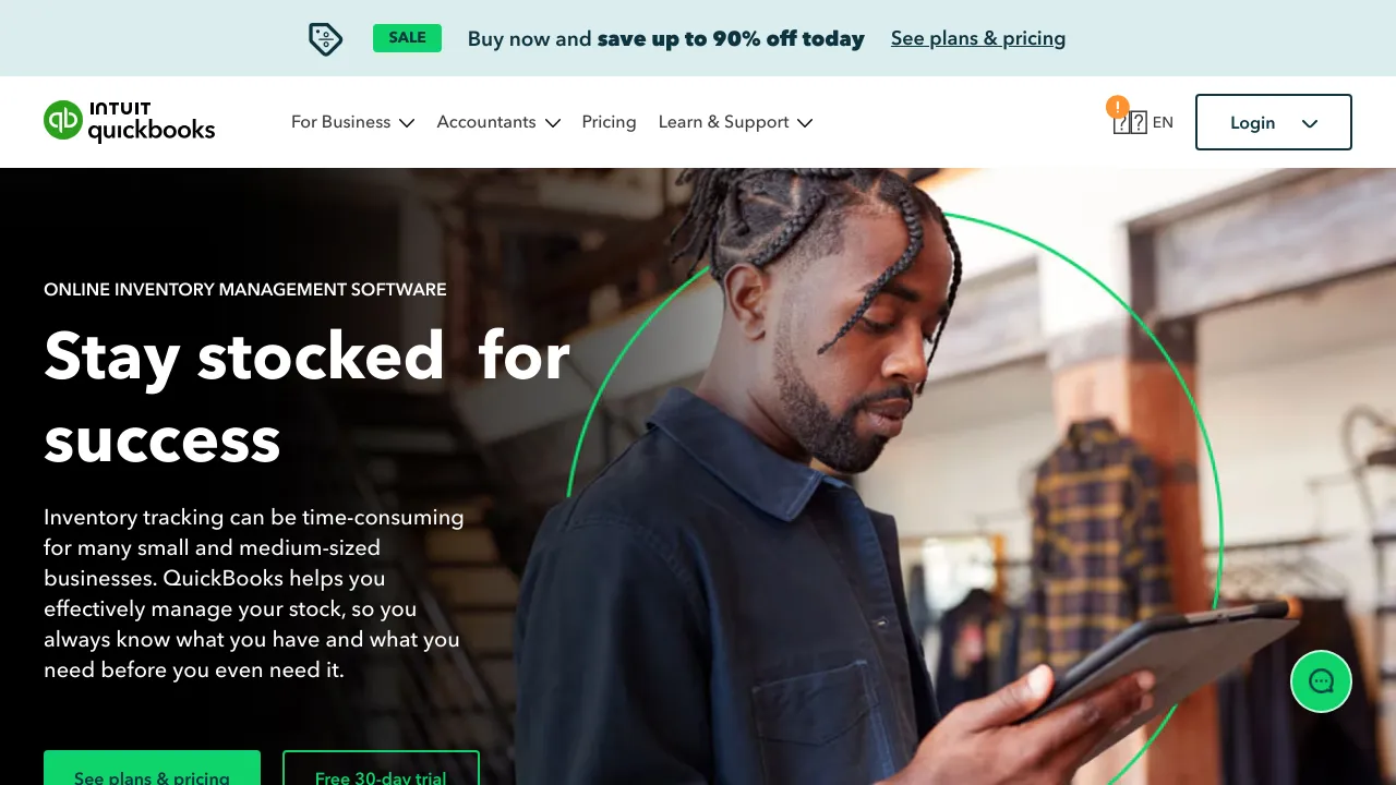 Screenshot of QuickBooks Online Inventory website