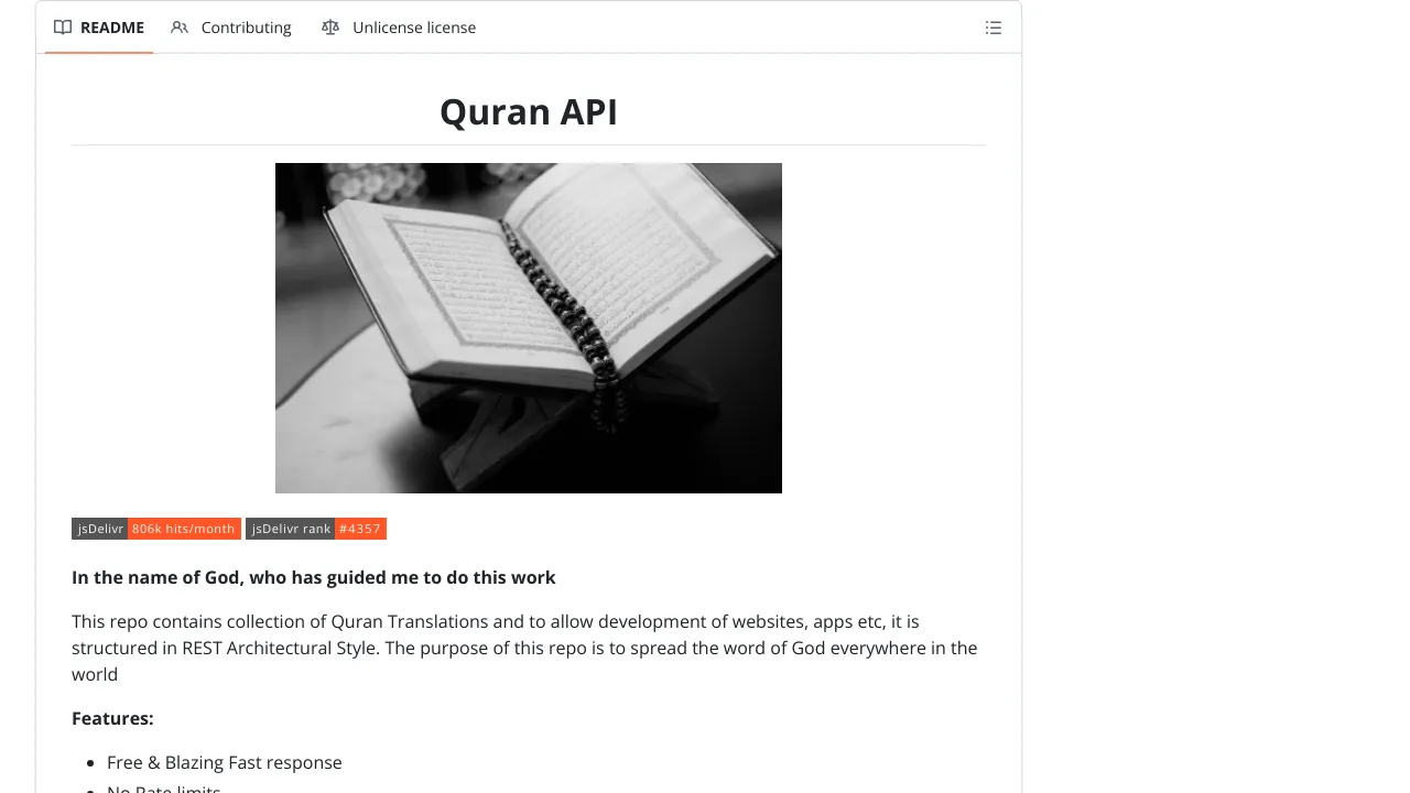 Screenshot of Quran API Service website