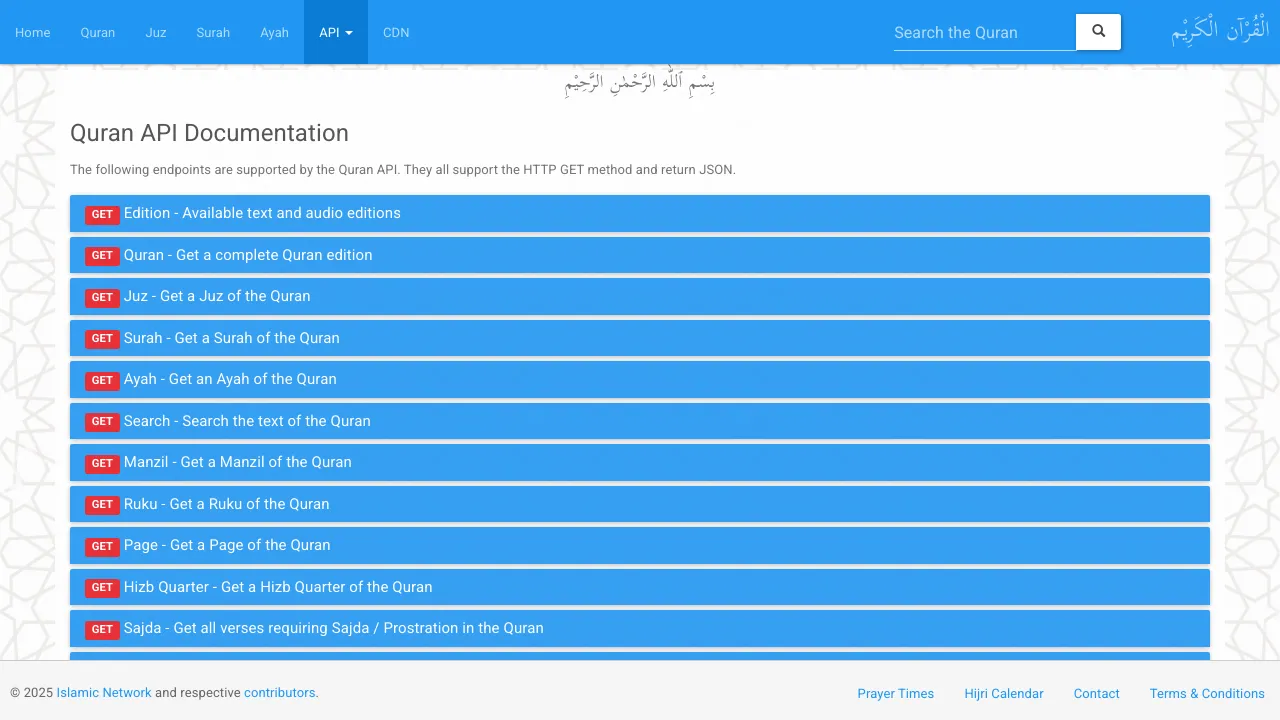 Screenshot of Quran Cloud website