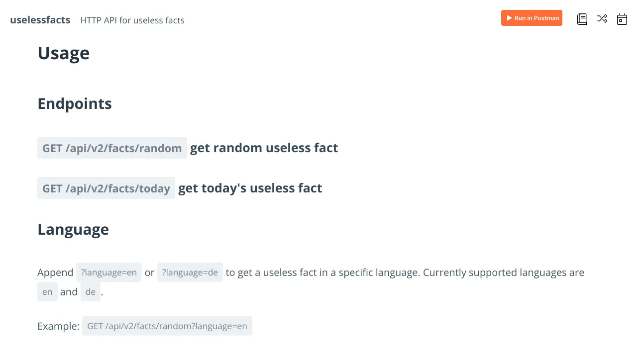Screenshot of Random Useless Facts website
