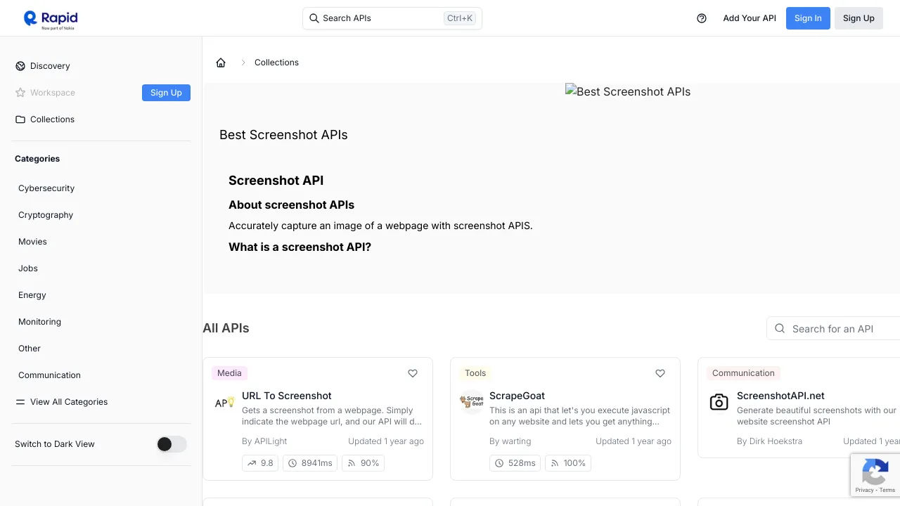 Screenshot of RapidAPI Screenshot Collection website