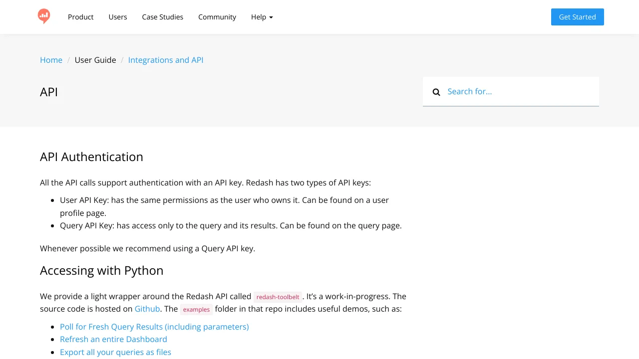 Screenshot of Redash website