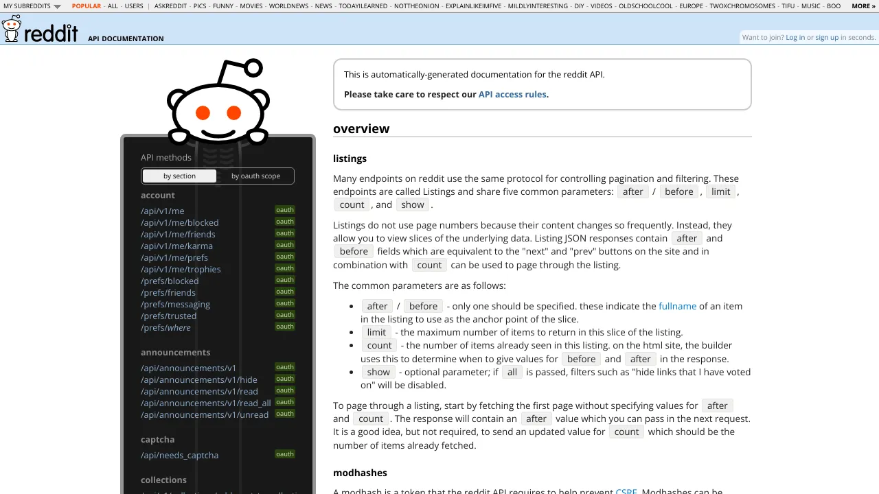 Screenshot of Reddit website