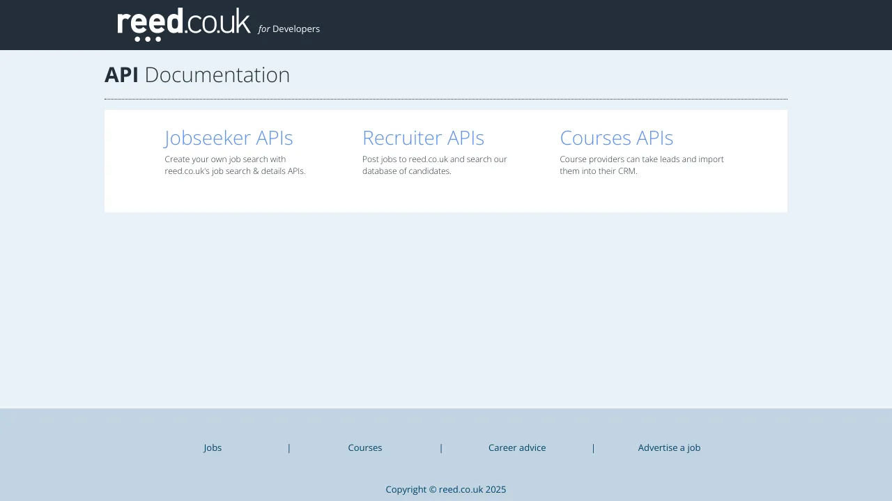 Screenshot of Reed website