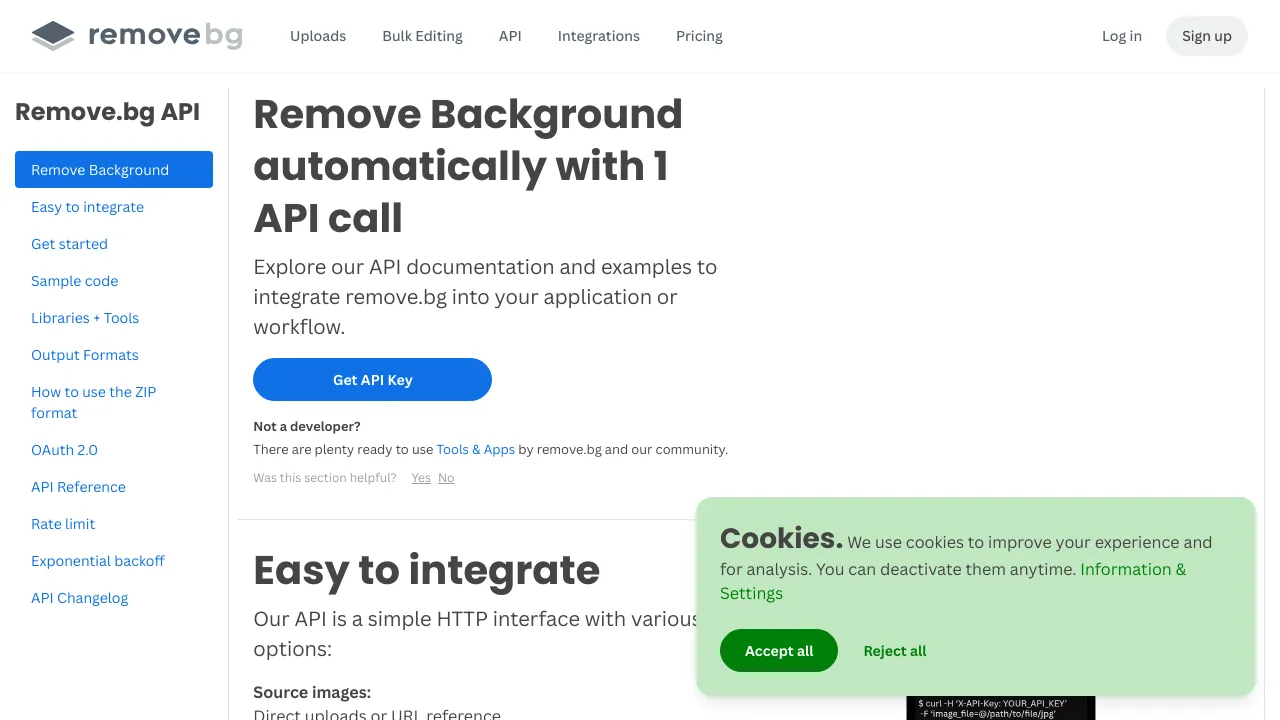 Screenshot of Remove.bg website