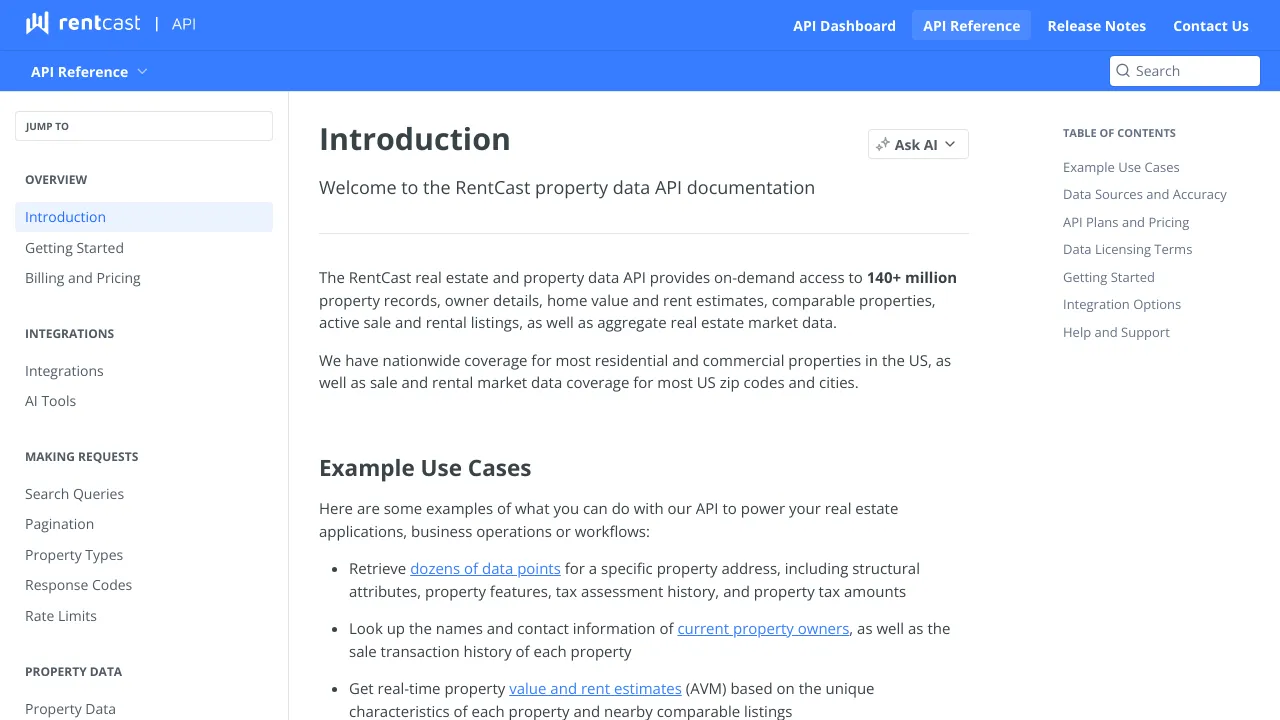 Screenshot of RentCast website
