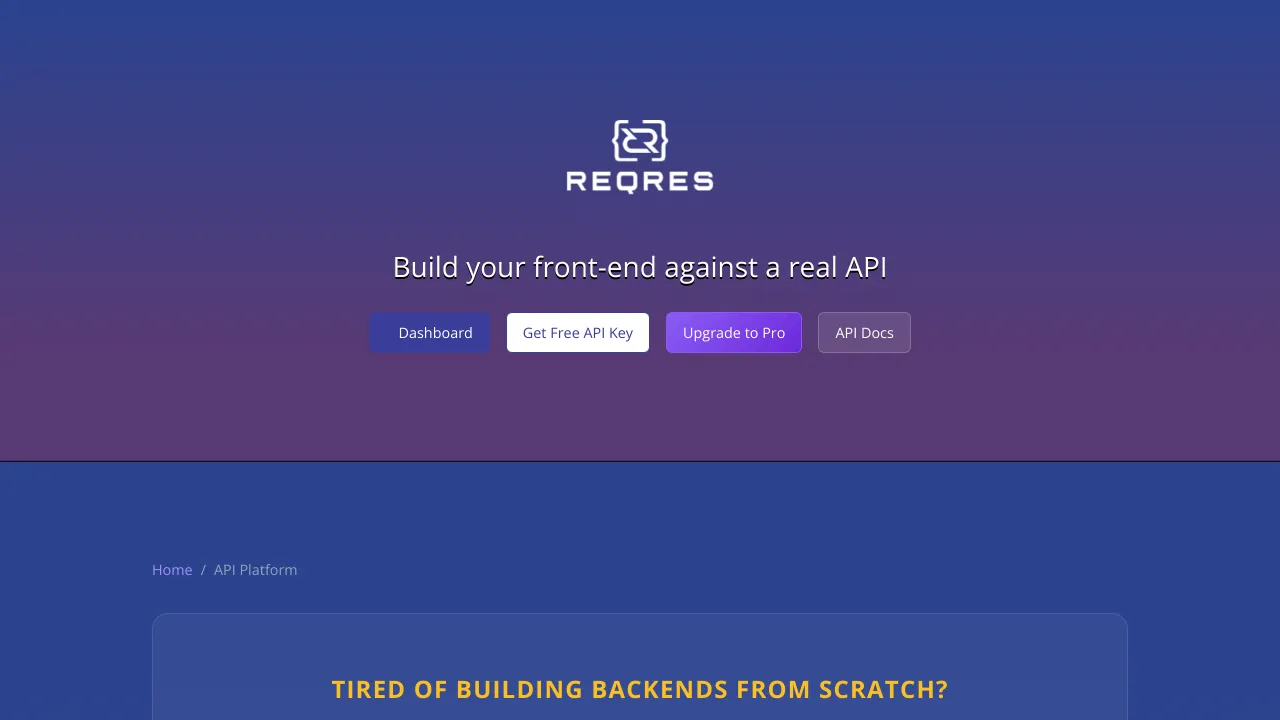Screenshot of ReqRes website