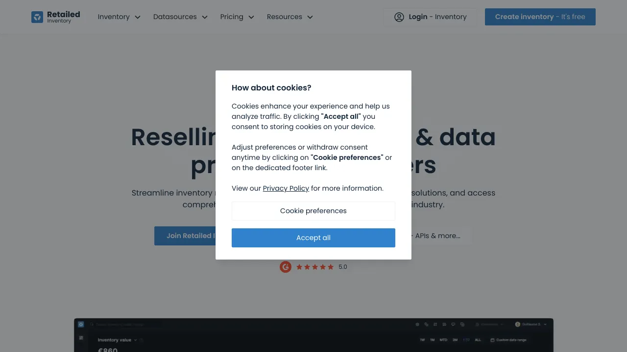 Screenshot of Retailed website