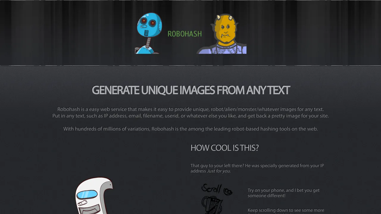 Screenshot of RoboHash website