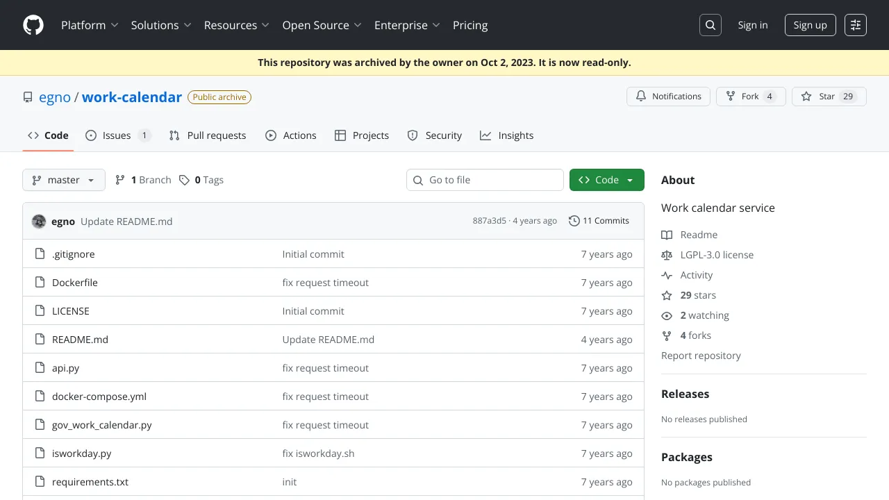 Screenshot of Russian Calendar website