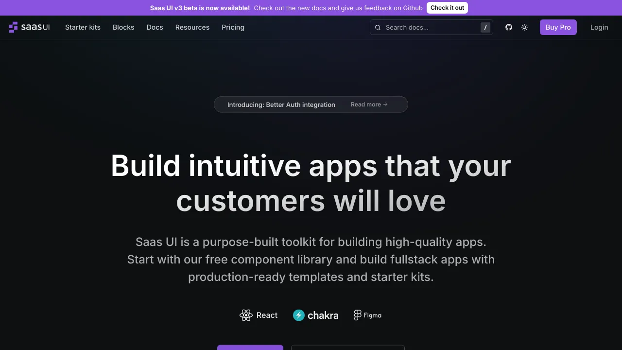 Screenshot of SaaS UI website