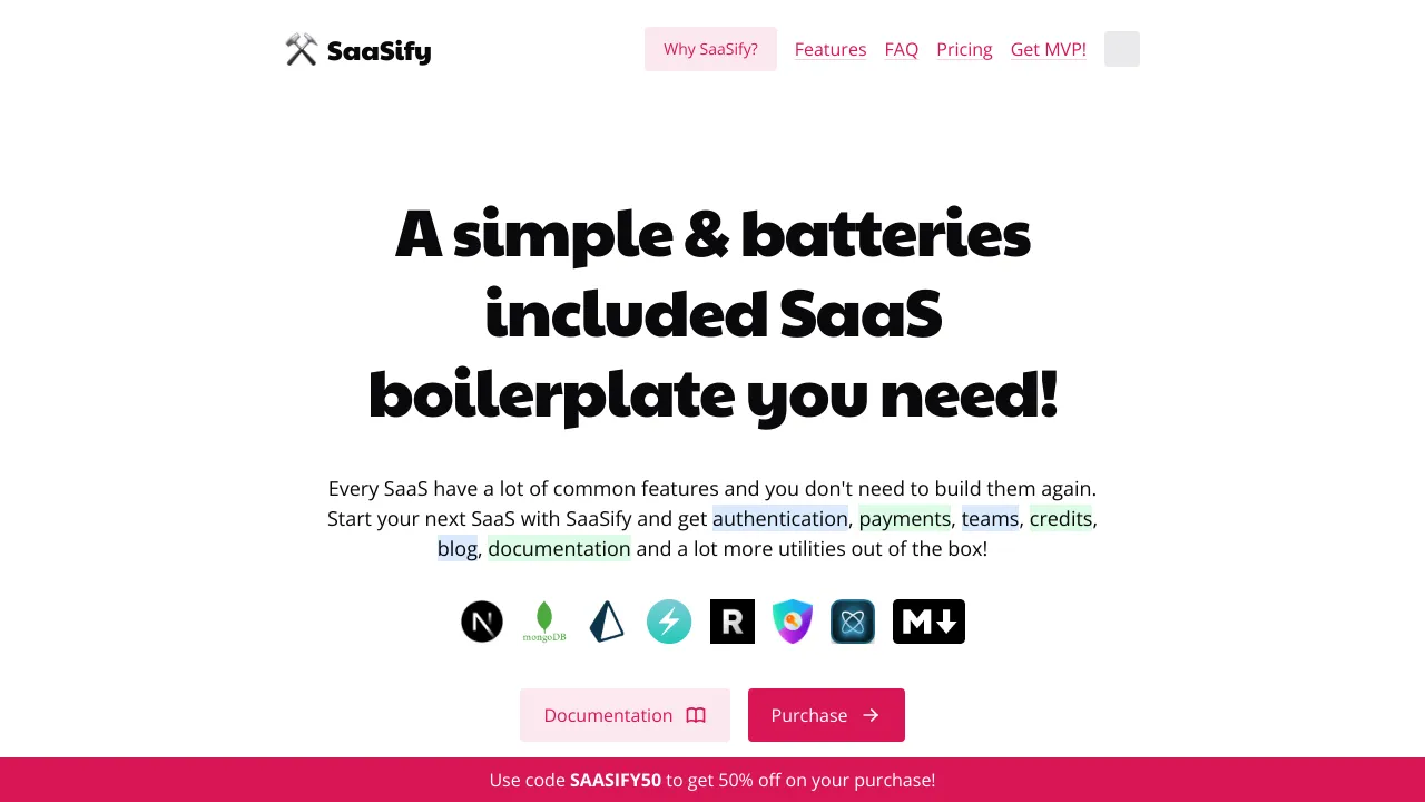 Screenshot of SaaSify website