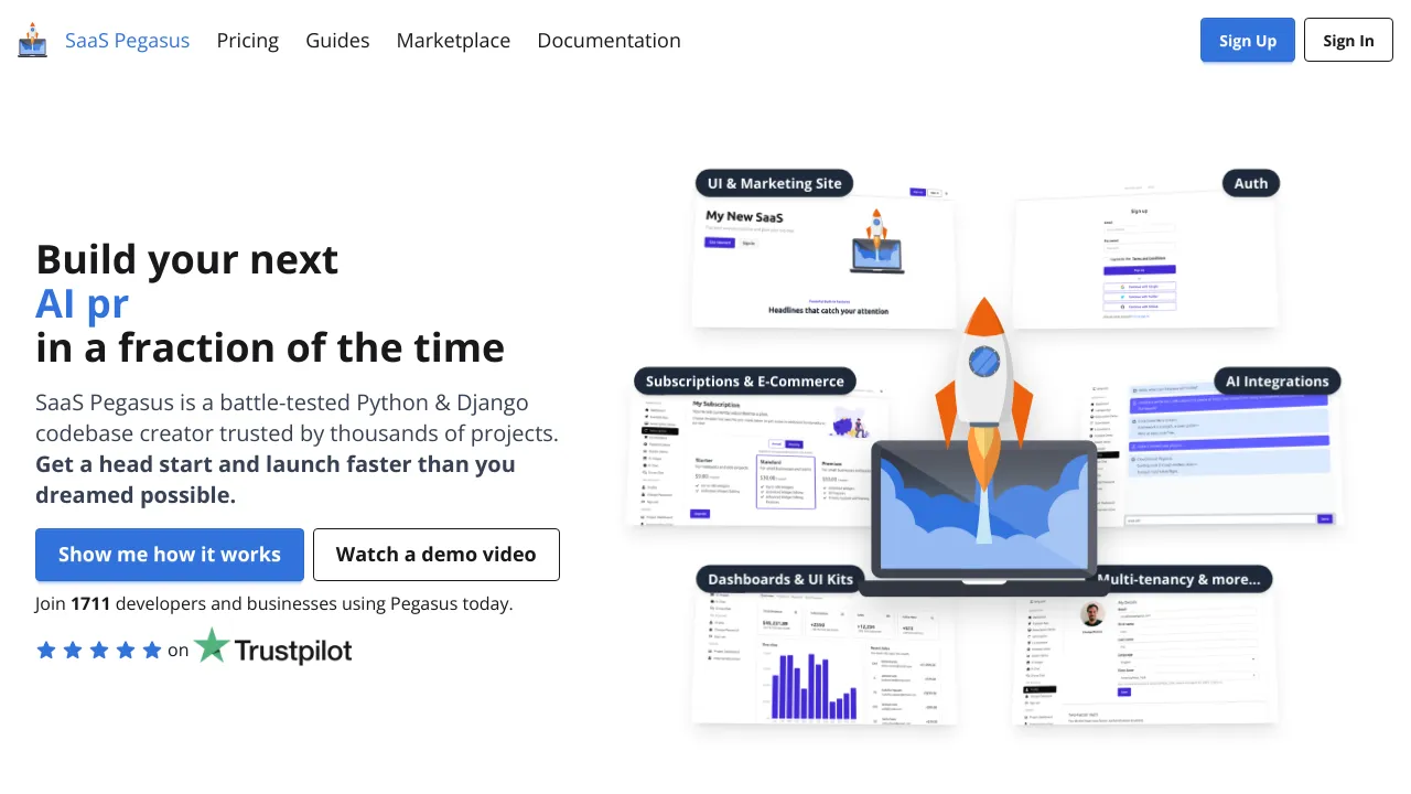 Screenshot of SaaS Pegasus website