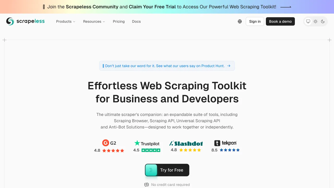 Screenshot of Scrapeless website