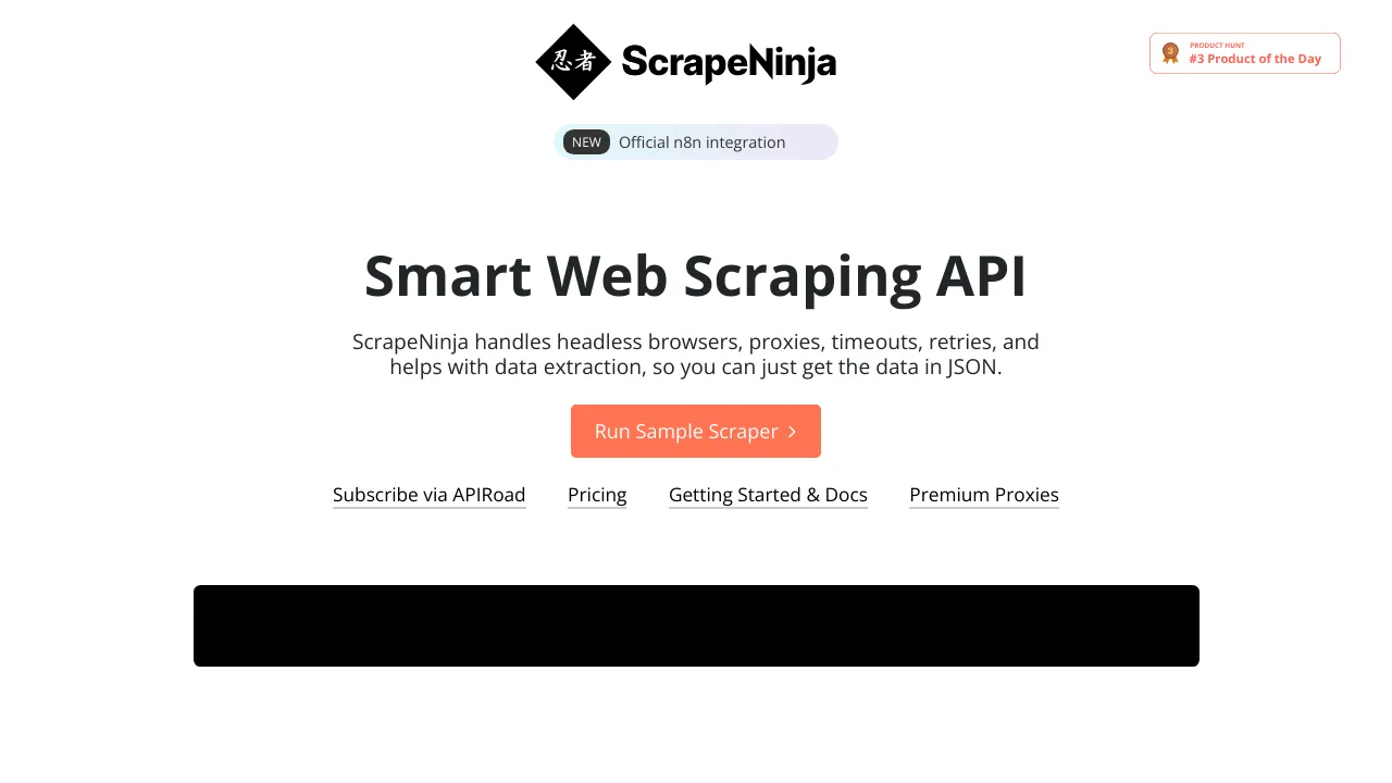 Screenshot of ScrapeNinja website