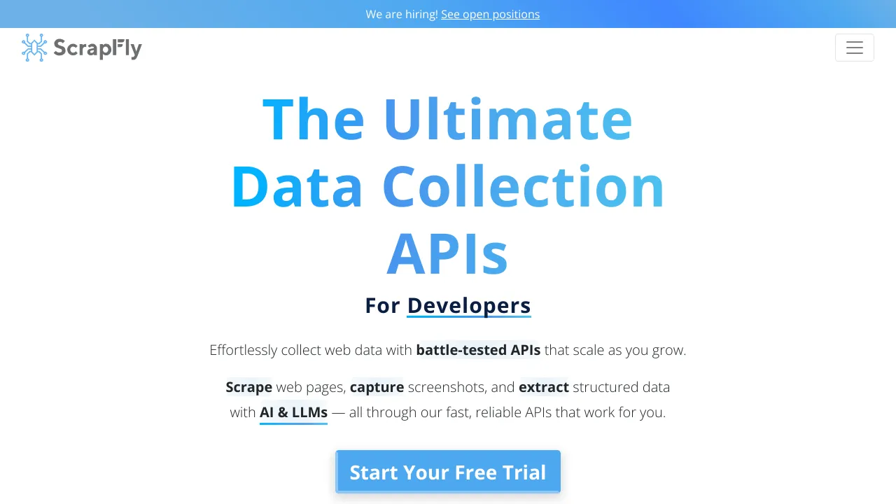 Screenshot of Scrapfly website