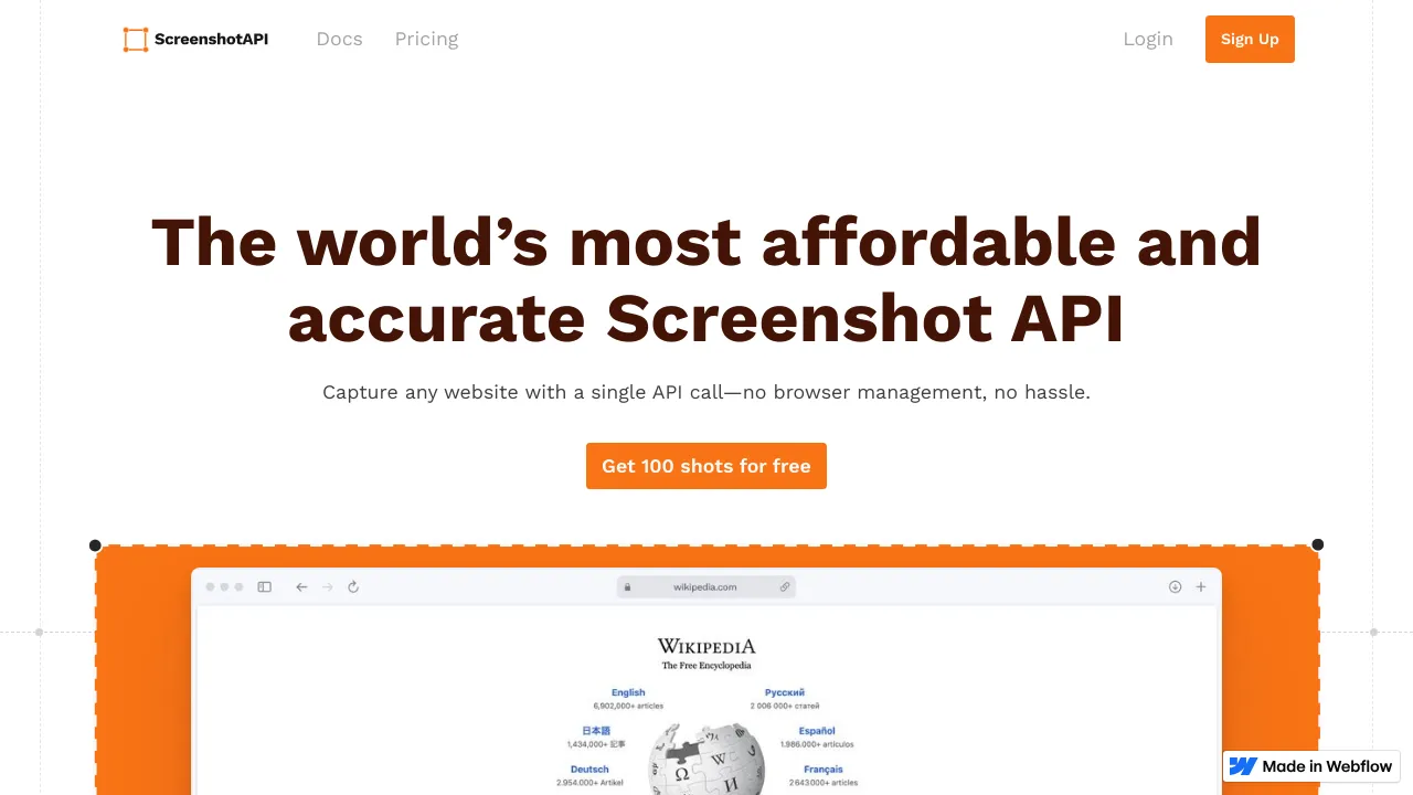 Screenshot of screenshotapi.com website