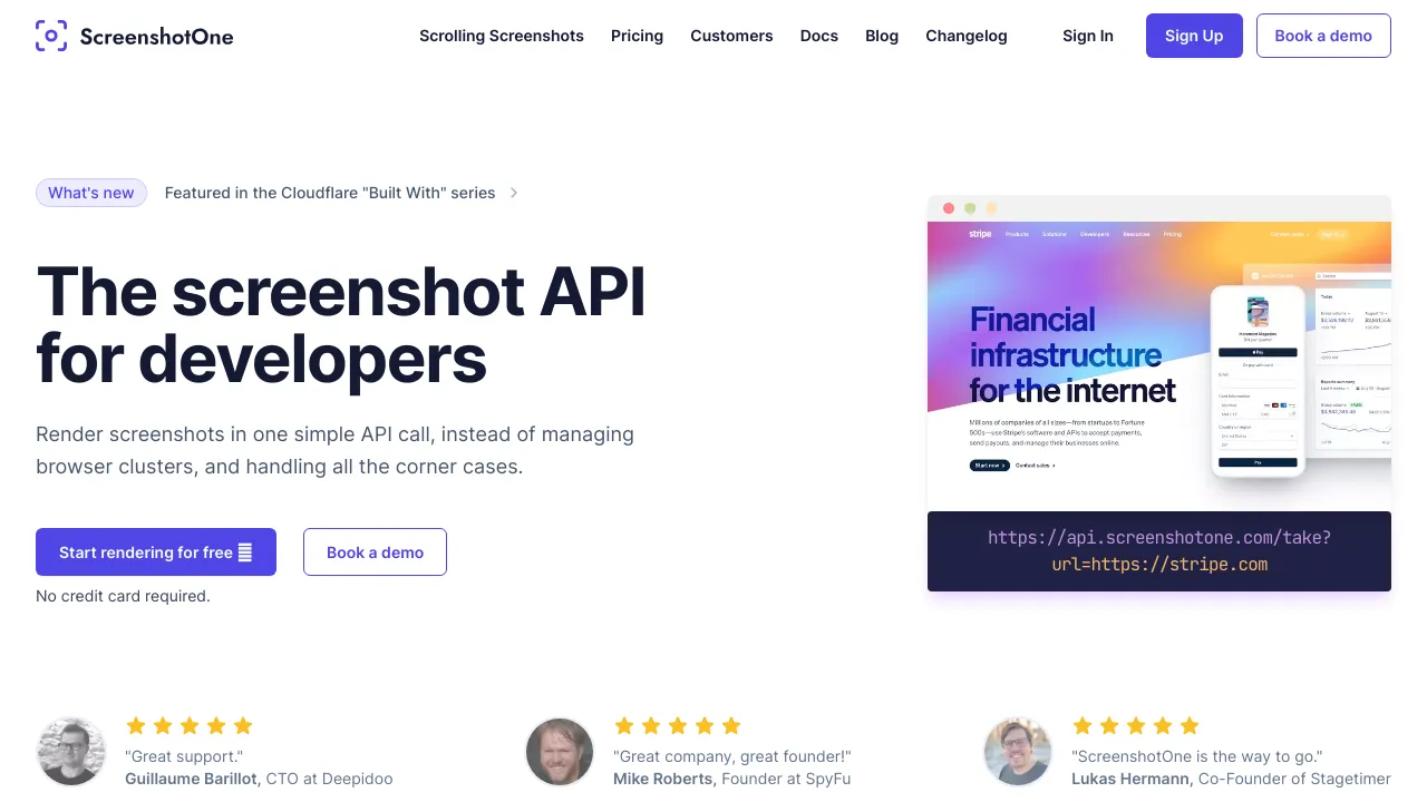 Screenshot of ScreenshotOne.com website